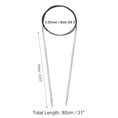 uxcell Size US 3 (3.25mm) Knitting Needles Circular Needle 31 Inch(80cm) Round Metal Stainless Steel Needle for Handmade Projects DIY Knitting Black - color: Black, size: 31 inch Size US 3 (3.25mm)