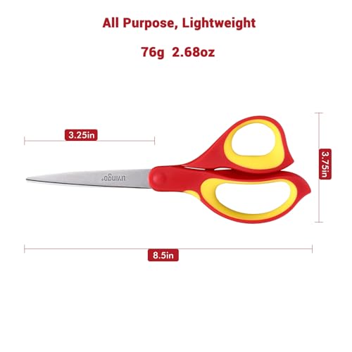 LIVINGO 8.5" 3 Pack Left Handed Scissors All Purpose Heavy Duty for Office | Sharp Stainless Steel Blades, Comfort Handles, Sewing & Crafting DIY Cutting Paper Fabric Ribbon, Home & School Use