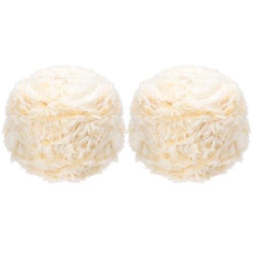 PATIKIL 70 Yards Fur Yarn, 2 Skeins 100 Grams Soft Plush Fluffy Chunky Polyester Faux Fur Eyelash Yarn for Crocheting Hand Knitting Blanket Hats Crochet Crafting, Flower Beige - color: Flower Beige