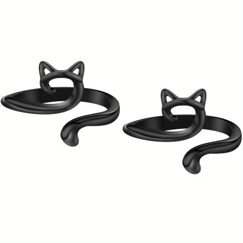 2pcs Adjustable Finger Holder - Knitting Crochet Loop Ring Yarn Guide Thimble - Faster Sewing Tools for Crocheters (2Pcs Black Cat) - color: 2Pcs Black Cat