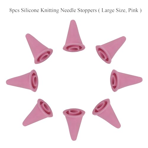 8pcs Knitting Needle Stoppers, Pink Large Silicone Knitting Needle Point Protector Needle Tip Cap Stitch Stopper Protector Cover Knitting Accessories Supplies for Knitting Needle, SATONBEYI - color: Pink, size: Silicone-Large-8P