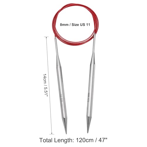 uxcell Size US 11 (8mm) Knitting Needles Circular Needle 47 Inch(120cm) Round Metal Stainless Steel Needle for Handmade Projects DIY Knitting Red - color: Red, size: 47 inch Size US 11 (8mm)