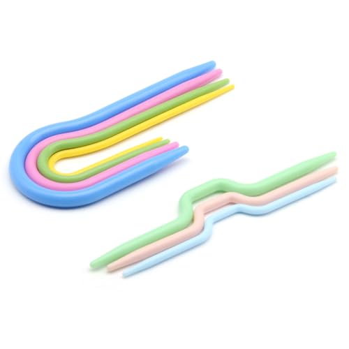 FDXGYH 7 Pcs U Shape Multicolor Bent Cable Stitch Holder Needles Plastic Twist Curved Hand Knit Knitting Needles - size: 7 Pcs