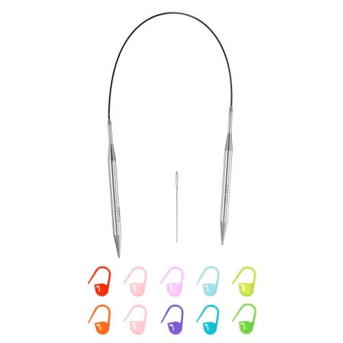 uxcell 10.25 Gauge Knitting Circular Needle 16 Inch(40cm) Metal Round Stainless Steel Needle with Large Eye Sewing & Stitch Markers for Handmade Projects DIY Knit Blankets - size: 6.5mm, 16 inch
