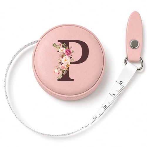 Maicican Retractable Tape Measure, Pink Leather Sewing Measuring Tape, P | with Initial A-Z, 60"/1.5m Soft Sewing Measuring Tape for Body Measurements, Portable Small Fabric Ruler - color: Tape Measure-Pink P
