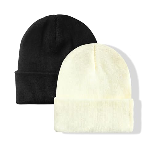 NPJY Unisex Beanie for Men and Women Knit Hat Winter Beanies | Warm-Keep & All-Size, Comfortable & Durable, Soft for Winter Weather - color: Beige+black