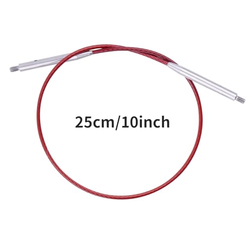 WAZAIGUR Interchangeable Circular Knitting Needles Cable 10inch/25cm | Durable, Smooth, Fit Interchangeable knitting needles, Polished Metal Connector Head, Metallic Cable - size: 10inch/25cm