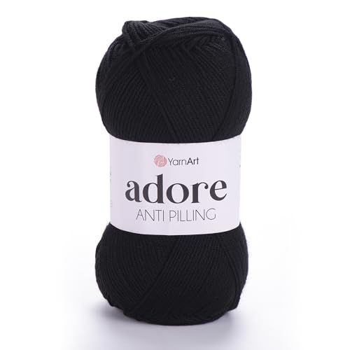 1 Skein YarnArt Adore, Antipilling Yarn, 100% Antipilling Acrlylic, 100 g (3.5 oz), 280 m (306 yd), 3 : Light-DK, Black - 354 - color: Black - 354