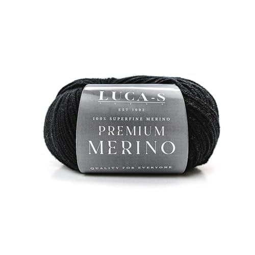 Premium Merino Yarn 4Ply Wool, Superwash Baby Merino - 100% Pure Extra Fine Merino Knitting Crochet Wools 50g Ball - color: Black (03), size: 5 Units