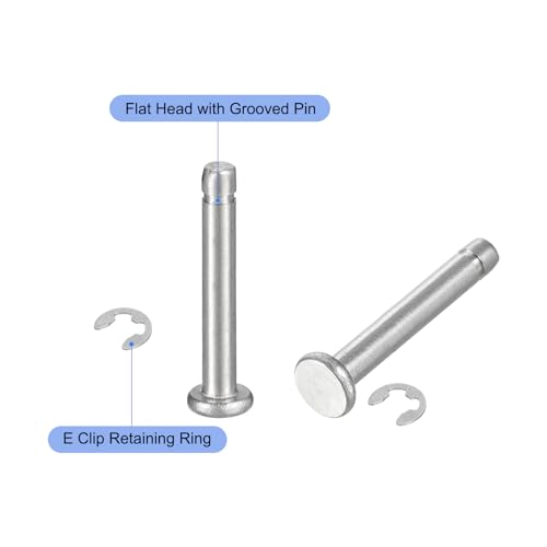 uxcell 20Set M3x20mm 304 Stainless Steel Cylindrical Shaft Snap Ring Locating Pin, Flat Head Grooved Hinge Cylinder Position Pin with E Clip Retaining Ring, Silver - size: M3x20mm
