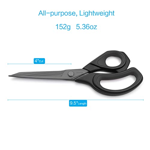 LIVINGO Fabric Scissors 9.5" Heavy Duty Tailor Shears Black | Forged Steel Construction, Titanium Blade Coating, Smooth Handle Design, Sewing Home Office Craft Use - color: Light Black/Black, size: 9.5"