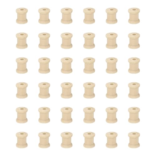 MECCANIXITY 36 Pcs 0.4"x0.6" Small Empty Thread Spools, Natural Color Unfinished Wooden Spools Wire Weaving Bobbins, Wire Weaving Bobbins for Embroidery DIY Sewing Machines Cord Jewelry Chain - color: Natural Color, size: 0.4"x0.6"