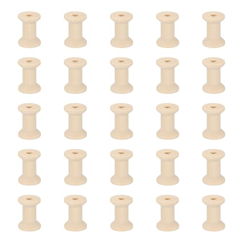 MECCANIXITY 26 Pcs 0.8"x1.2" Small Empty Thread Spools, Natural Color Unfinished Wooden Spools Wire Weaving Bobbins, Wire Weaving Bobbins for Embroidery DIY Sewing Machines Cord Jewelry Chain - color: Natural Color, size: 0.8"x1.2"