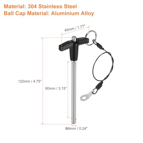 uxcell 2Pcs T Handle Lock Pins, 6mm x 80mm Usage Length Stainless Steel Push-Button Quick Release Pin - size: 6mm x 80mm