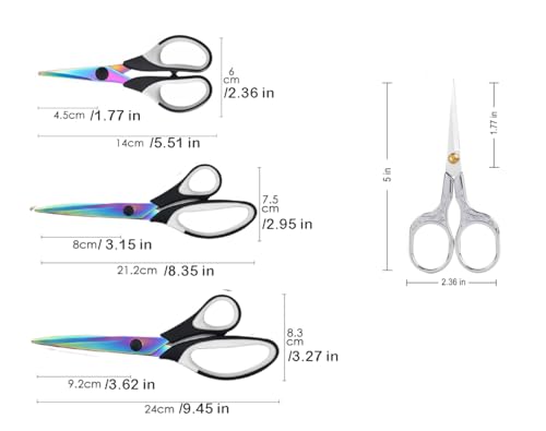 Titanium Coating Sewing Scissors Bundle, Professional Fabric Scissors Set, Ultra-Sharp Stainless Steel Blades, Ergonomic Handle, Great for Tailor, Embroidery, Craft (Colored) - color: Colored