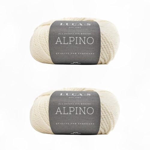 Luca-S ALPINO - Alpaca & Merino Yarn – 2 Skeins of Super Soft Aran Weight Yarn for Knitting & Crochet, 3.5 oz (100g), 164 yds (150m) Total, 60% Alpaca / 40% SF Merino - color: Off White 01, size: 2 Pack
