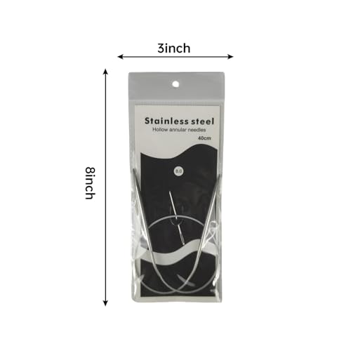 Aolfior Stainless Steel Circular Knitting Needles Size 11 16 Inch 8.0 mm Set Round Metal (Silver, 16 inch-11-(8.0mm)) Suitable for Beginners and Experienced Knitters Alike. - size: 16 inch-11-(8.0mm)