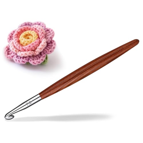Lunarm Crochet Hook 7.0mm Ergonomic Crochet Aluminum Hook Wood Handle | Available in 3mm-10mm for Arthritic Hands DIY Craft Knitting Bouquets, Blankets, Hats, Gloves from Various Yarns - size: 7.0mm
