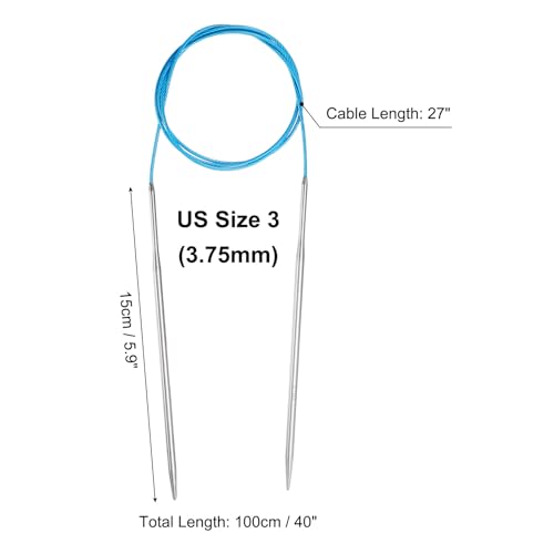 uxcell US 5(3.75mm) Knitting Circular Needle 40 Inch(100cm) Metal Round Stainless Steel Needle with Large Eye Sewing & Stitch Markers for Handmade Projects DIY Knit Blankets - size: US5(3.75mm)
