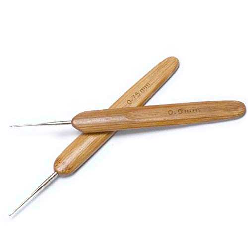 Luwigs 2Pcs Bamboo Dreadlock Crochet Hooks 0.5mm 0.75mm Braiding Tool | Dual Size Steel Crochet Hooks with Smooth Bamboo Grips, Great Tool for DIY Dreadlocks, Braids and Hair Styling Crafts - color: 2pcs/set, size: 0.5mm, 0.75mm