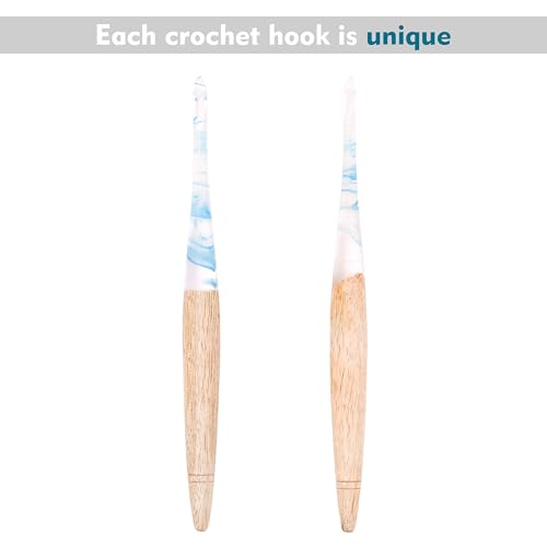 Ommi Ergonomic Handle Crochet Hooks | Handcrafted 6.7’’ Mango Wood Crochet Hook | Knitting Needle, Craft Yarn Weave | Best Gift! (Blue & Wood, 5.5 mm) - color: Blue & Wood, 5.5 mm