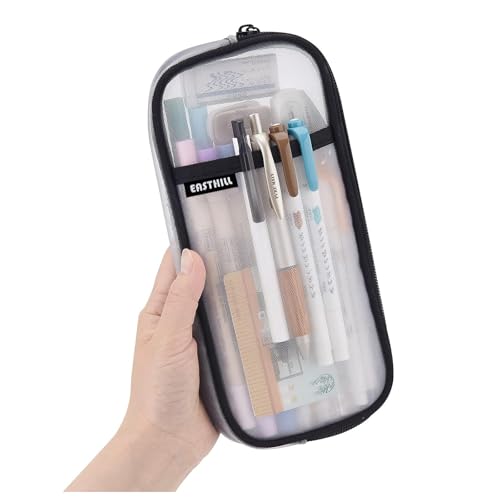 EASTHILL Grid Mesh Pen Pencil Case with Zipper Clear Makeup Color Pouch Cosmetics Bag Multi-Purpose Travel School Teen Girls and Boys Transparent Stationary Bag Office Organizer Box for Adluts(White - color: White