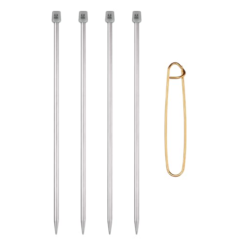 MECCANIXITY 4Pcs I(5.5mm) Single Pointed Knitting Needles Set, 9.8" Length Stainless Steel Crochet Needle with Versatile Stitch Holder for Beginner, Crocheter DIY Making, Silver - size: I(5.5mm) 9.8" Length