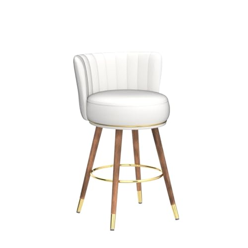 24 Inch White Leather Swivel Counter Bar Stools Set of 4 | Upholstered pleated backs, wood legs, gold footrests, 300lbs capacity swivel chairs for home kitchen islands - color: White, size: 24" Counter Height-4 Pieces