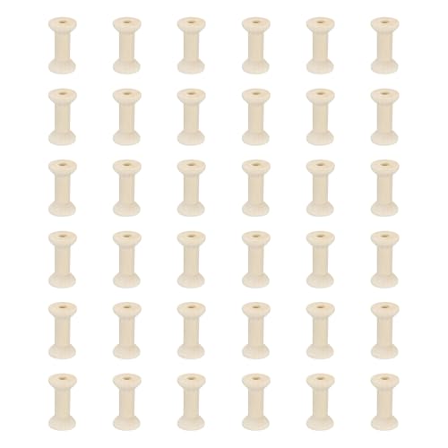 MECCANIXITY 36 Pcs 0.8"x1.6" Small Empty Thread Spools, Natural Color Unfinished Wooden Spools Wire Weaving Bobbins, Wire Weaving Bobbins for Embroidery DIY Sewing Machines Cord Jewelry Chain - color: Natural Color, size: 0.8"x1.6"