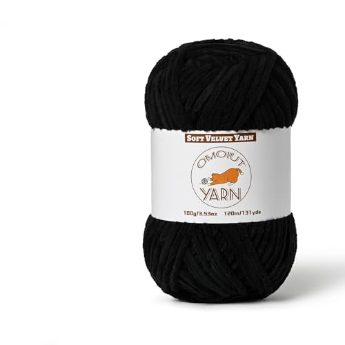 Fluffy Velvet Yarn for Crocheting, Chunky Chenille Baby Blanket Yarn for Crocheting, Soft Fuzzy Puzzle Yarn for Knitting, 100g/3.53oz Bulky Thick Amigurumi Crochet Yarn（Black） - color: Black