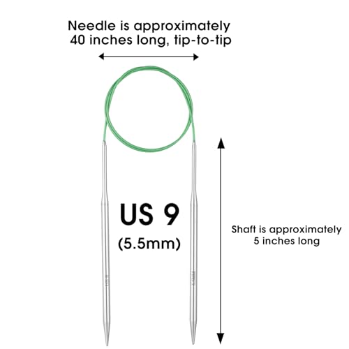 Circular Knitting Needles Stainless Steel Long Needles for Adults Beginners, Flexible Cord for Sweaters Blankets Socks,Lightweight Smooth Tips Magic Loop Knitting Needles (40inch, US9/5.5mm) - color: 40inch, size: US9/5.5mm