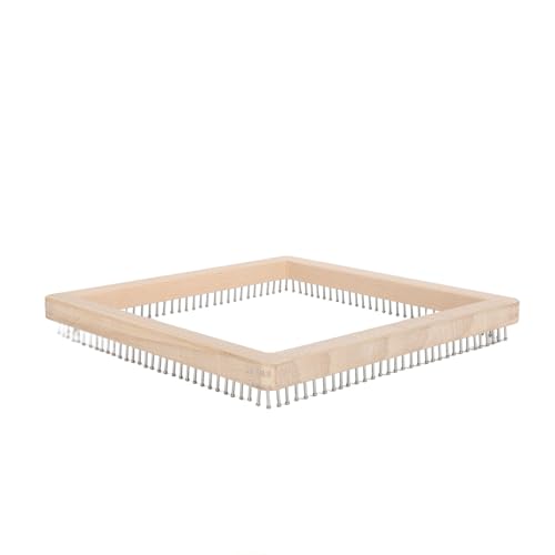Wooden Knitting Loom Kit for Adults & Children, 11.8x11.8 Inch Premium Beech Wood DIY Weaving Board with Non-Removable Stainless Steel Hooks, Perfect for Making Hats, Scarves, Blan