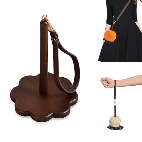 Wrist Yarn Holder - Portable Wooden Yarn Holder with Leather Wristband and Shoulder Strap, Yarn Spinner and Ball Minder Stand for Crocheting, Knitting Accessories Organizer(B) - color: B