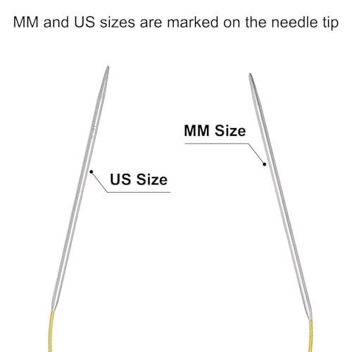 uxcell Size US 2 (2.75mm) Knitting Needles Circular Needle 16 Inch(40cm) Round Metal Stainless Steel Needle for Handmade Projects DIY Knitting Yellow - color: Yellow, size: 16 inch Size US 2 (2.75mm)