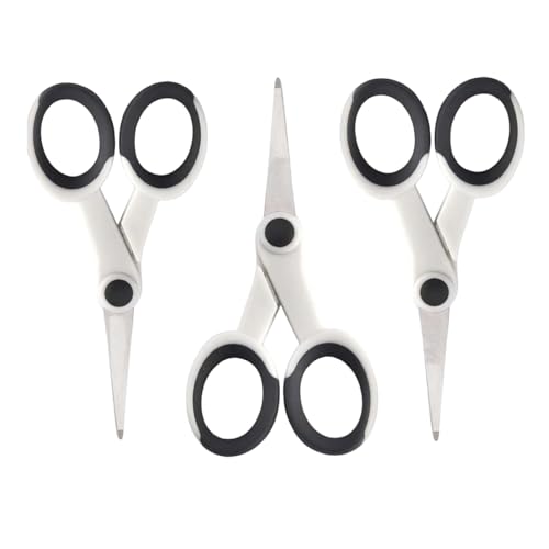 5 Inch Detail Scissors, Precision Paper Scissor Cutting, 3 Pack | Stainless Steel Blade, Soft Comfort-Grip, Straight Fine Tips Small Sewing Scissors Set, DIY Crafting and Home Use, White - color: White