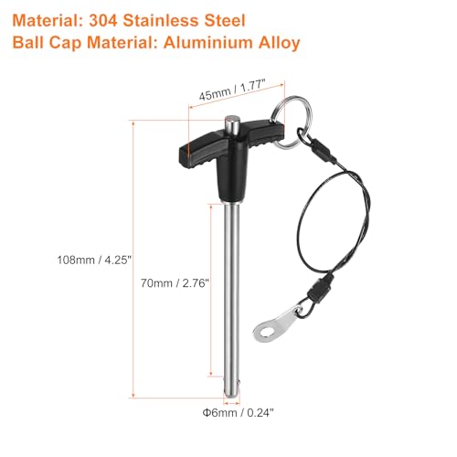 uxcell 2Pcs T Handle Lock Pins, 6mm x 70mm Usage Length Stainless Steel Push-Button Quick Release Pin - size: 6mm x 70mm
