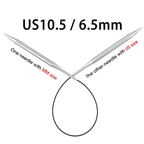 Circular Knitting Needles 16 inch (40cm) - US Size 10.5 (6.5mm) Stainless Steel Round Knitting Needles for Hats, Socks & Baby Booties - size: 16in/6.5mm(US10.5)