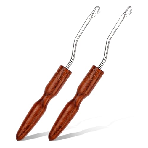 BALDCC 2PCS 6.5 Inch Latch Hook Tools, Wooden Bent Latch Hook for Hair | Crochet Needle for Hair Braiding, Crochet Hooks for Hair, Rug Hook, Knitting Tool for Rug Making and Art Crafts (Type 3) - color: Type 3, size: 2 PCS Bent Latch Hook