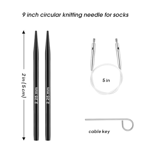 GUCLUD 9 Inches Short Circular Knitting Needles | for Socks & Small Projects | Size US 2 (2.75mm) - size: US 2 (2.75mm)