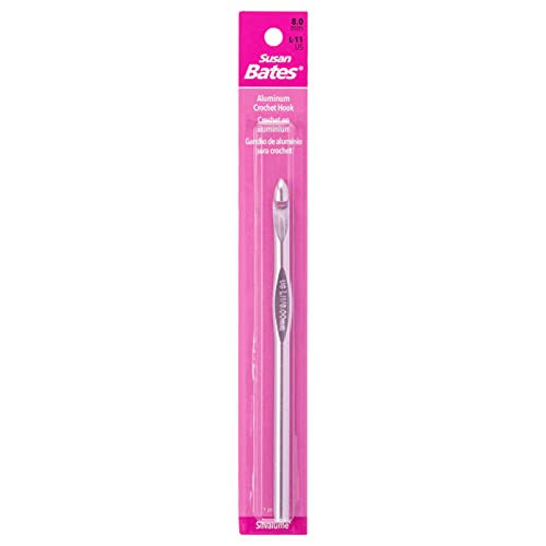 Susan Bates 5-1/2-Inch Silvalume Aluminum Crochet Hook, 8mm, Silver Pink - size: L11 (8mm)