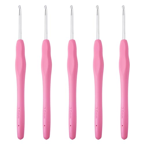 10 pcs Aluminum Crochet Hooks Knitting Needles Pin 3mm Random Color Smooth Silicone Handle Crochet Hook Craft Yarn for Beginners Handmade DIY Knitting Scarves Sweater Hat Clothing Accessories - color: Pin 3mm