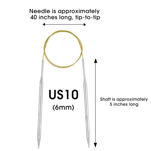 Circular Knitting Needles Stainless Steel Long Needles for Adults Beginners, Flexible Cord for Sweaters Blankets Socks,Lightweight Smooth Tips Magic Loop Knitting Needles (40inch, US10/6mm) - color: 40inch, size: US10/6mm