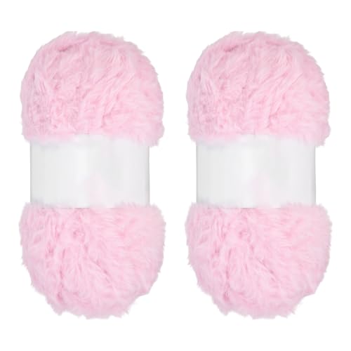 PATIKIL 65 Yards Soft Chunky Fluffy Fuzzy Faux Fur Yarn, 2 Skeins Chunky Fuzzy Yarn Fur Polyester for Crochet Knitting Blankets Scarves Sweaters Hat Shawls, Cherry Blossom Pink - color: Cherry Blossom Pink