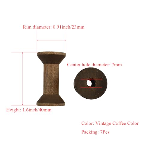 HAHIYO 1.6Inch/4cm 7PCs Vintage Coffee Color Wood Spool - Retro Unfinished Wooden Thread Spools for Textile Wire Weaving Ribbon Crafts DIY Art Education - Smooth, Rotatable Bobbins - color: Retro Coffee Color, size: 1.6Inch-7P