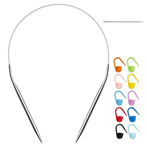 16 inch US Size 8/5mm Circular Knitting Needles Set for Beginners, Metal Round Knitting Needles with Magic Loop, Stainless Steel Fixed Cable Lace Circle Needles for Christmas Stockings, Hats, Socks - color: Size US 8 (5.0mm)