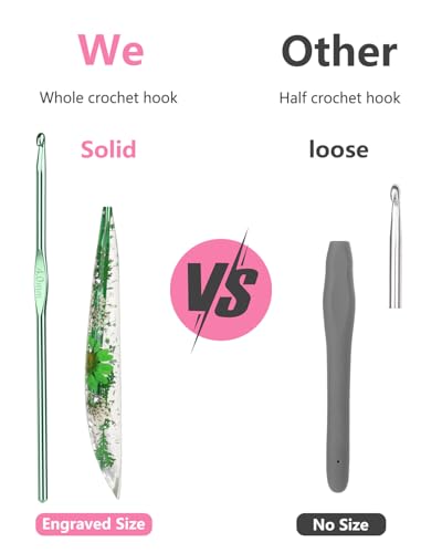 Katech 5.0mm Crochet Hook for Arthritic Hands, Long Aluminum Inline Hooks | Ergonomic Crochet Hooks with Dried Floral Grip-Elegant & Unique, Smooth Crochet Needle-Crochet Gift for Beginner&Crocheter - size: 5.0mm