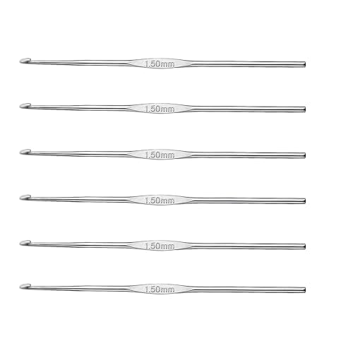 Skweawert 6Pcs 1.5mm Stainless Steel Crochet Hook | Bulk Hand Needles, for Beginners, Women, College Students, Crocheters - size: 1.5mm