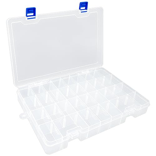 DUOFIRE Plastic Organizer Storage Box, Adjustable Divider 34 Grids, 1 Pack | Clear Removable Compartment Storage Box for Jewelry, Beads, Earrings, Fishing Hooks, Craft, Screws, Nails, Small Tools - color: White, size: 34 Grids, White X 1