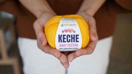 Keche Baby Cotton, 60% Cotton 40% Acrylic Yarn, Soft Cotton Yarn for Crochet and Knitting, Amigurumi Yarn 4 Skeins/Balls [1.76 Oz (50g) / 180 Yrds (165m)] x 2 Baby Blue - color: BABY BLUE, size: 2 SKEINS