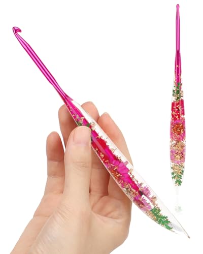 Katech 4.5mm Crochet Hook for Arthritic Hands, Long Aluminum Inline Hooks | Ergonomic Crochet Hooks with Dried Floral Grip-Elegant & Unique, Smooth Crochet Needle-Crochet Gift for Beginner&Crocheter - size: 4.5mm